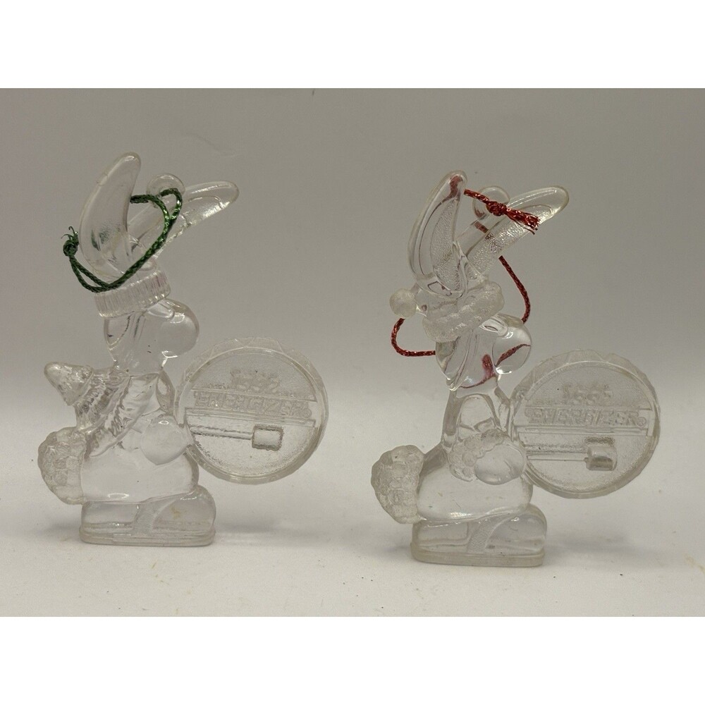 Energizer Bunny Clear Plastic Christmas Ornaments Drum Lot of 2